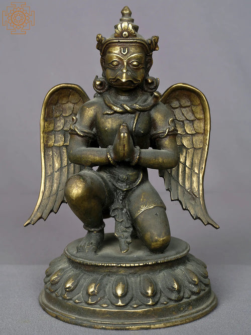 9" Brass Garuda Statue Vahana of Lord Vishnu Handmade