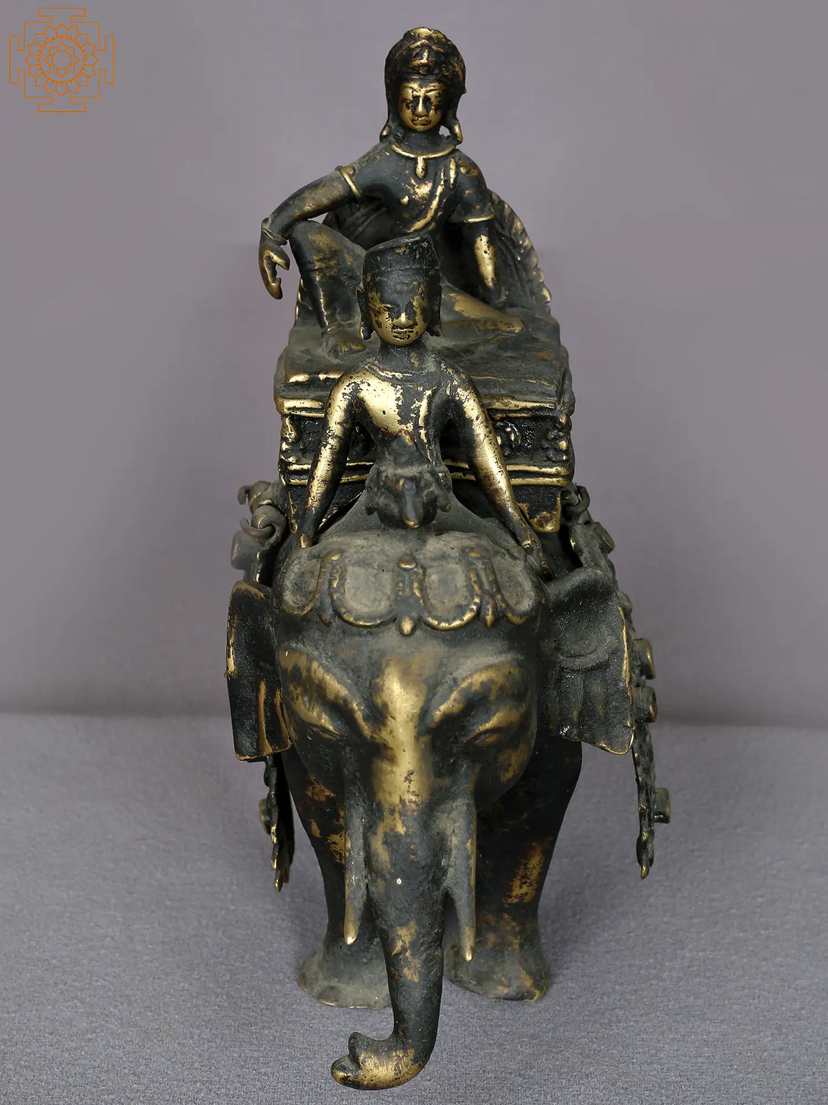 9" Brass Lord Indra Statue Seated on Elephant | Brass Idol from Nepal