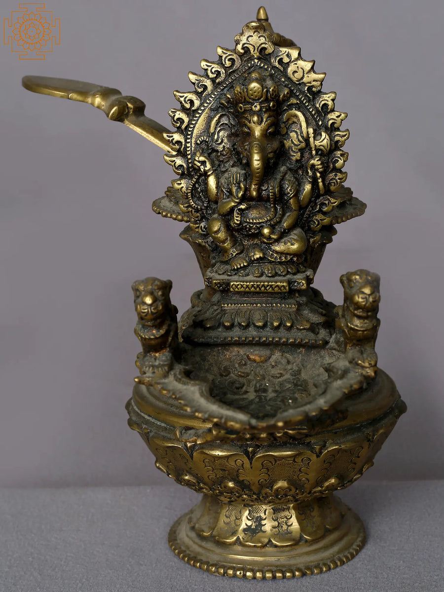 9" Brass Sukunda Oil Lamp from Nepal Handmade