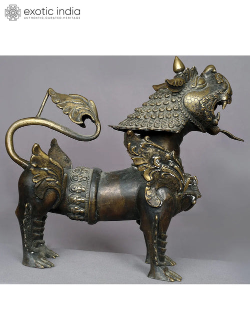 11" Handmade Nepalese Brass Snow Lion Statue