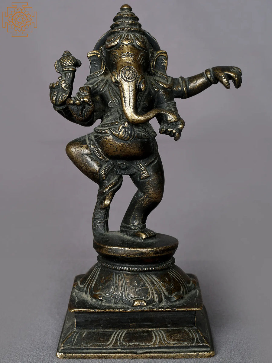 7" Brass Dancing Ganesha Handmade Idol for Pooja