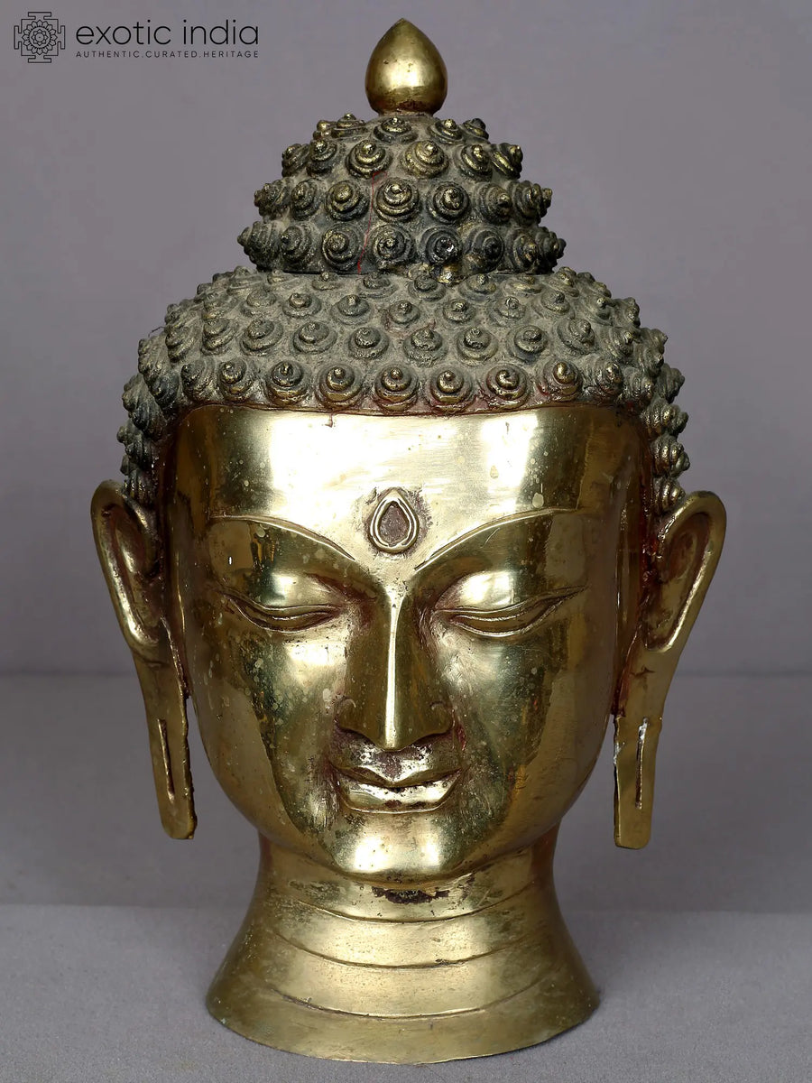 12" Brass Buddha Head Statue Handmade from Nepal
