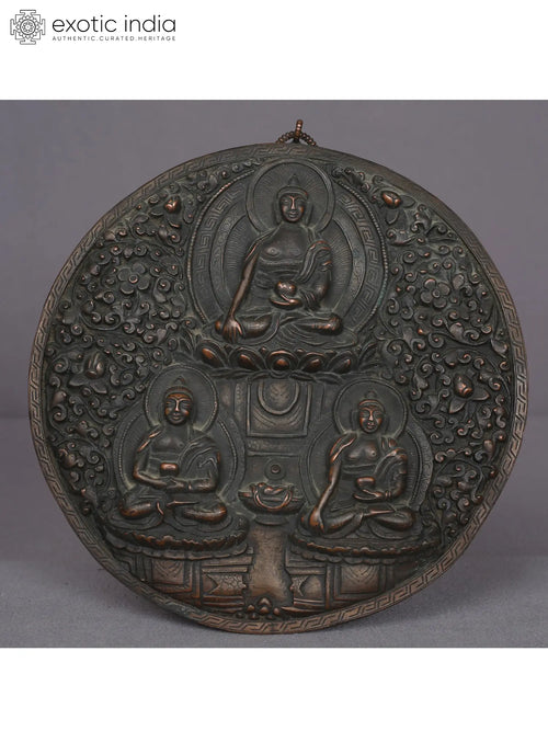 7" Three Buddha Handmade Brass Wall Hanging
