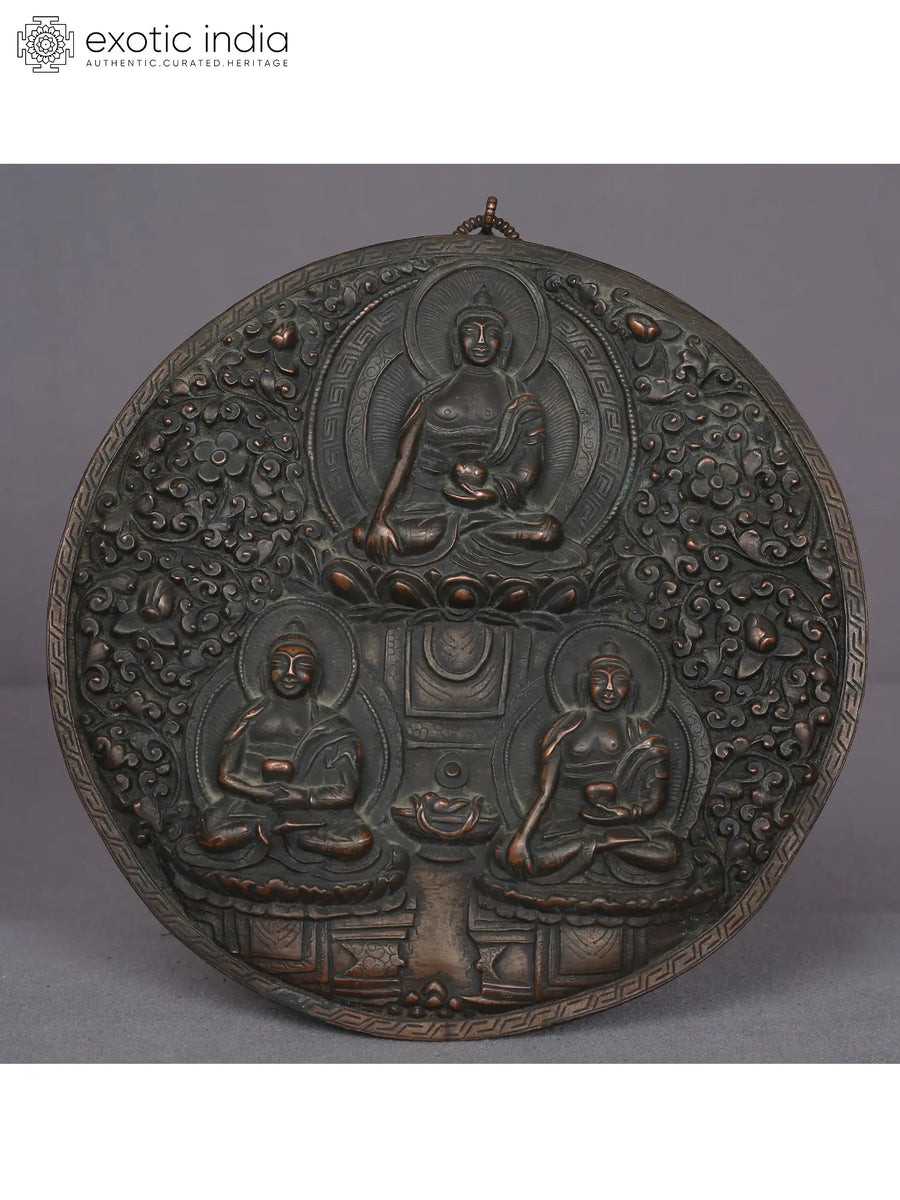 7" Three Buddha Handmade Brass Wall Hanging