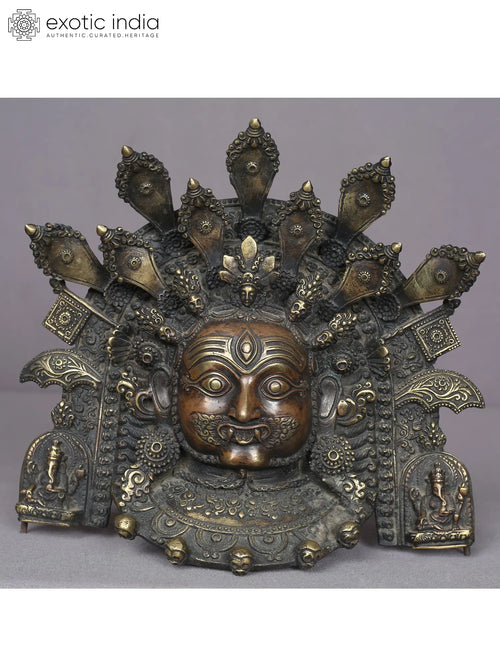 8.5" Bhairav Face Brass Wall Hanging Statue for Home Decor
