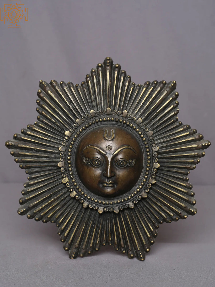 10" Sun Face Brass Wall Hanging from Nepal