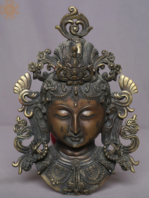 8.5" Tara Face Brass Wall Hanging Idol for Pooja