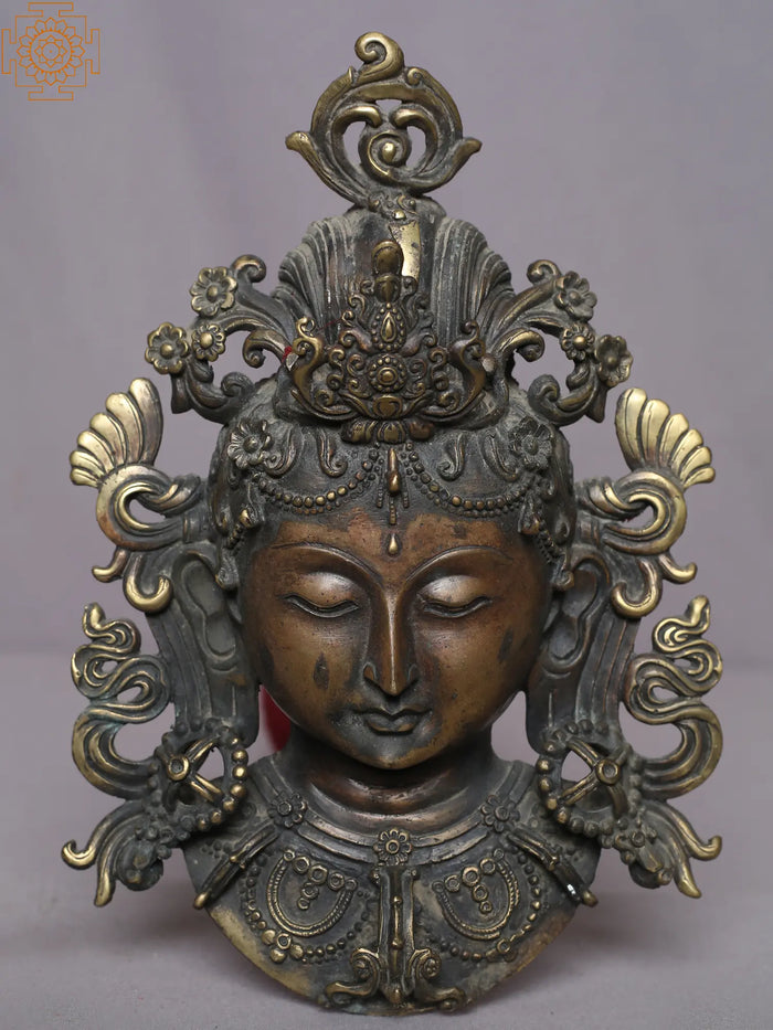 8.5" Tara Face Wall Hanging Brass Idol from Nepal