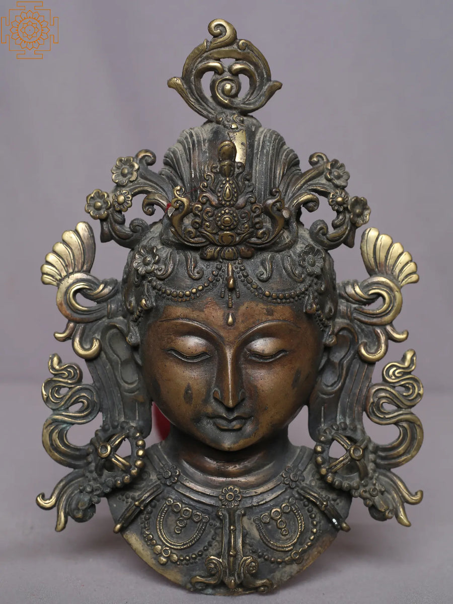 8.5" Tara Face Brass Wall Hanging Idol for Pooja