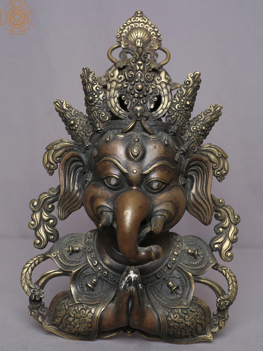 13" Ganesha Face Brass Wall Hanging From Nepal