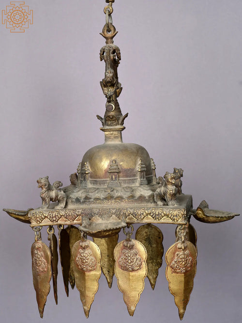 15" Brass Stupa Hanging Lamp for Home Decor