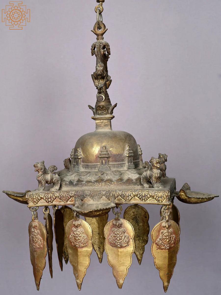 15" Brass Stupa Hanging Lamp for Home Decor