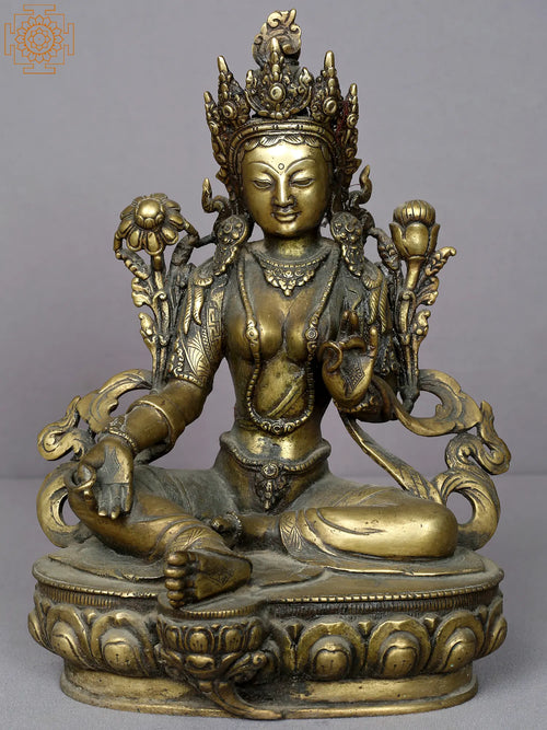 12" Brass Green Tara Goddess Statue for Pooja