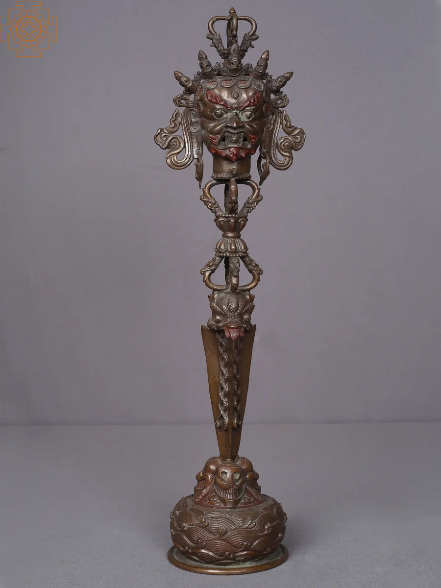 16" Tibetan Buddhist Phurpa Brass Statue from Nepal