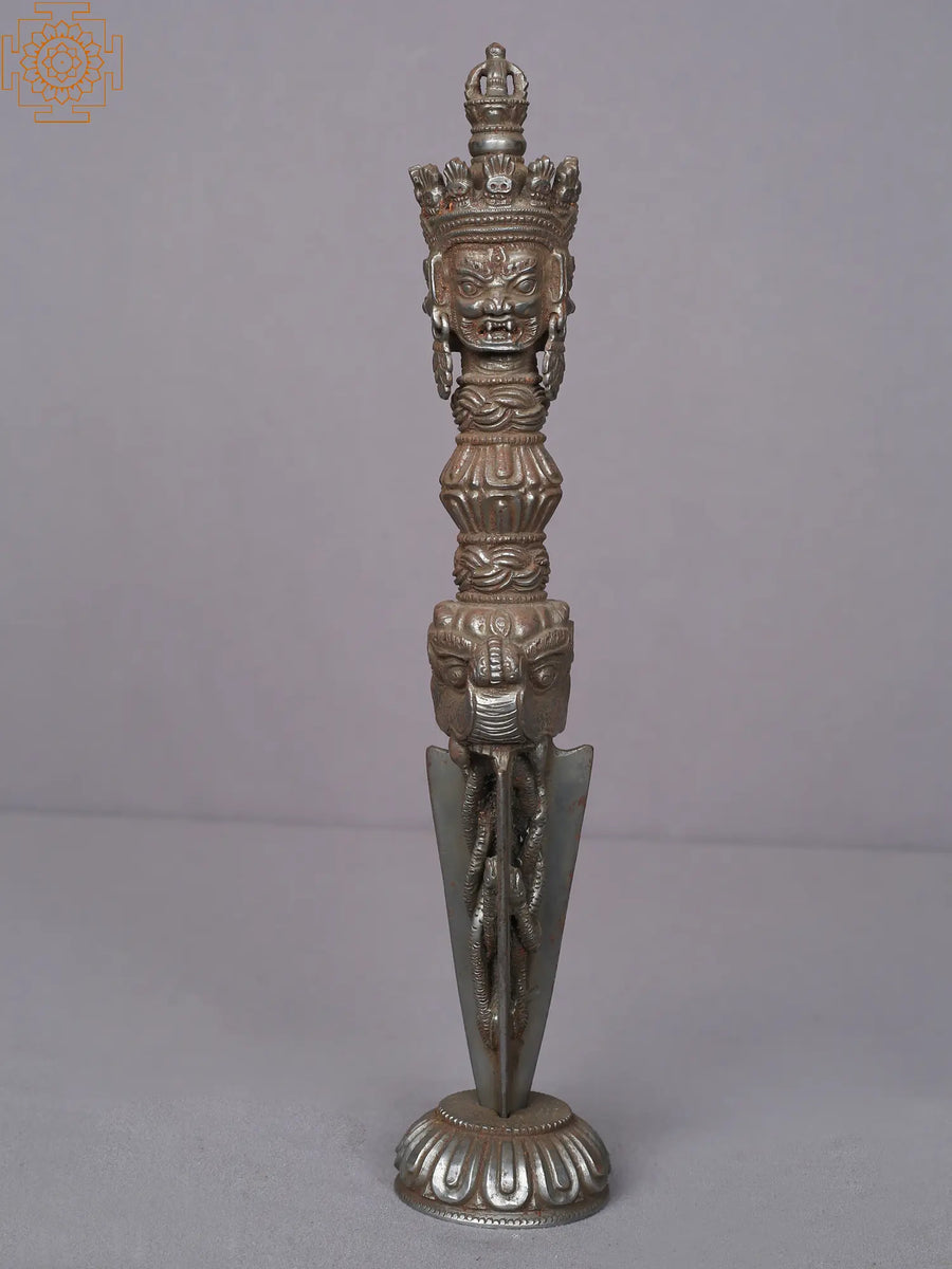 13" Brass Tibetan Buddhist Phurba Ritual Statue