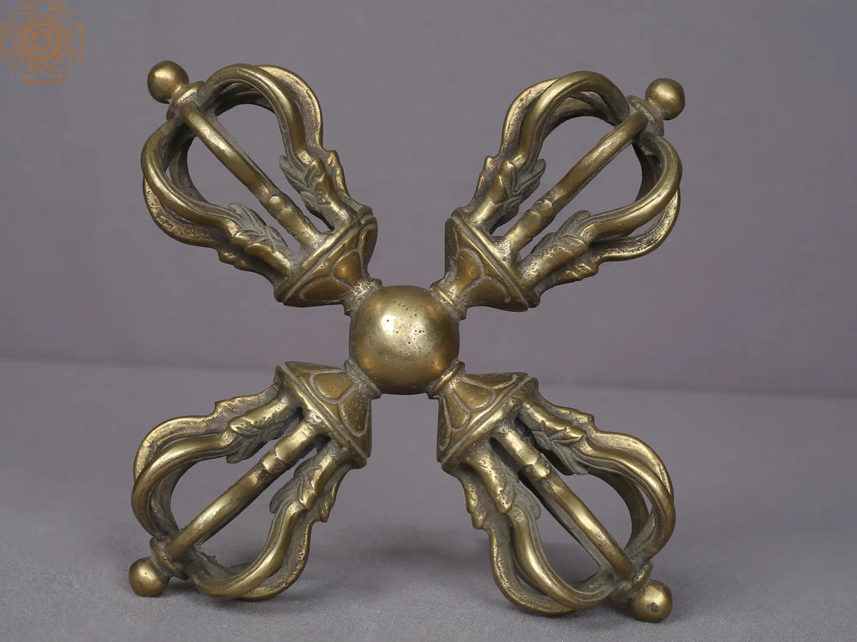 8" Brass Tibetan Buddhist Vishva-Vajra (Double Dorje)