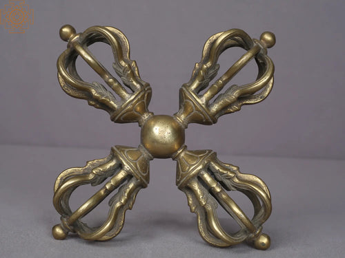 8" Brass Tibetan Buddhist Vishva-Vajra Double Dorje Statue