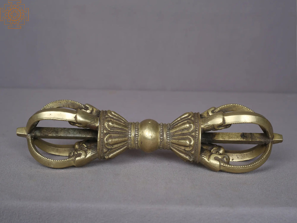 10" Brass Tibetan Buddhist Five Progned Vajra