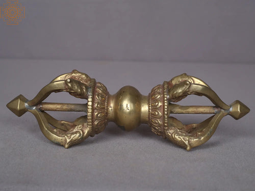10" Brass Tibetan Buddhist Five Pronged Vajra Statue
