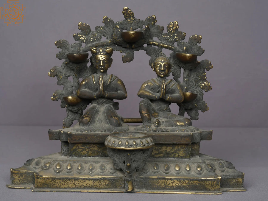9" Brass Deity Figure Lamp From Nepal Handmade