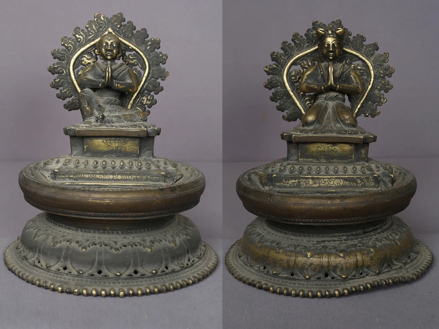 9" Brass Figure Lamp Set Two Nepal Handmade Home Decor