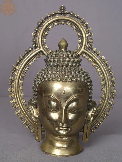 10" Brass Buddha Head Statue for Home Decor