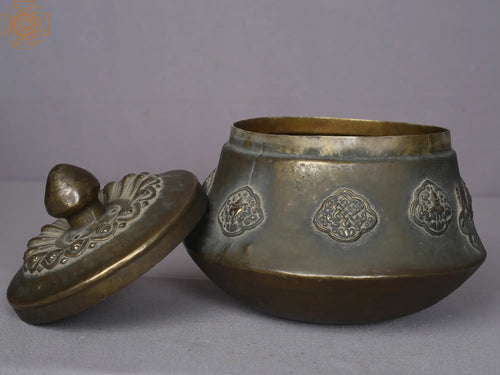 7" Brass Ritual Bowl with Ashtamangal from Nepal