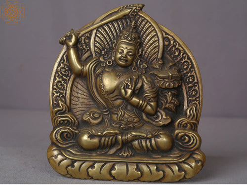 5.5" Manjushri Handmade Brass Wall Hanging Statue