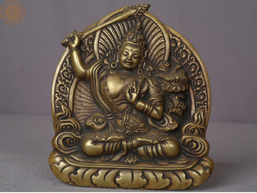5.5" Manjushri Handmade Brass Wall Hanging Statue