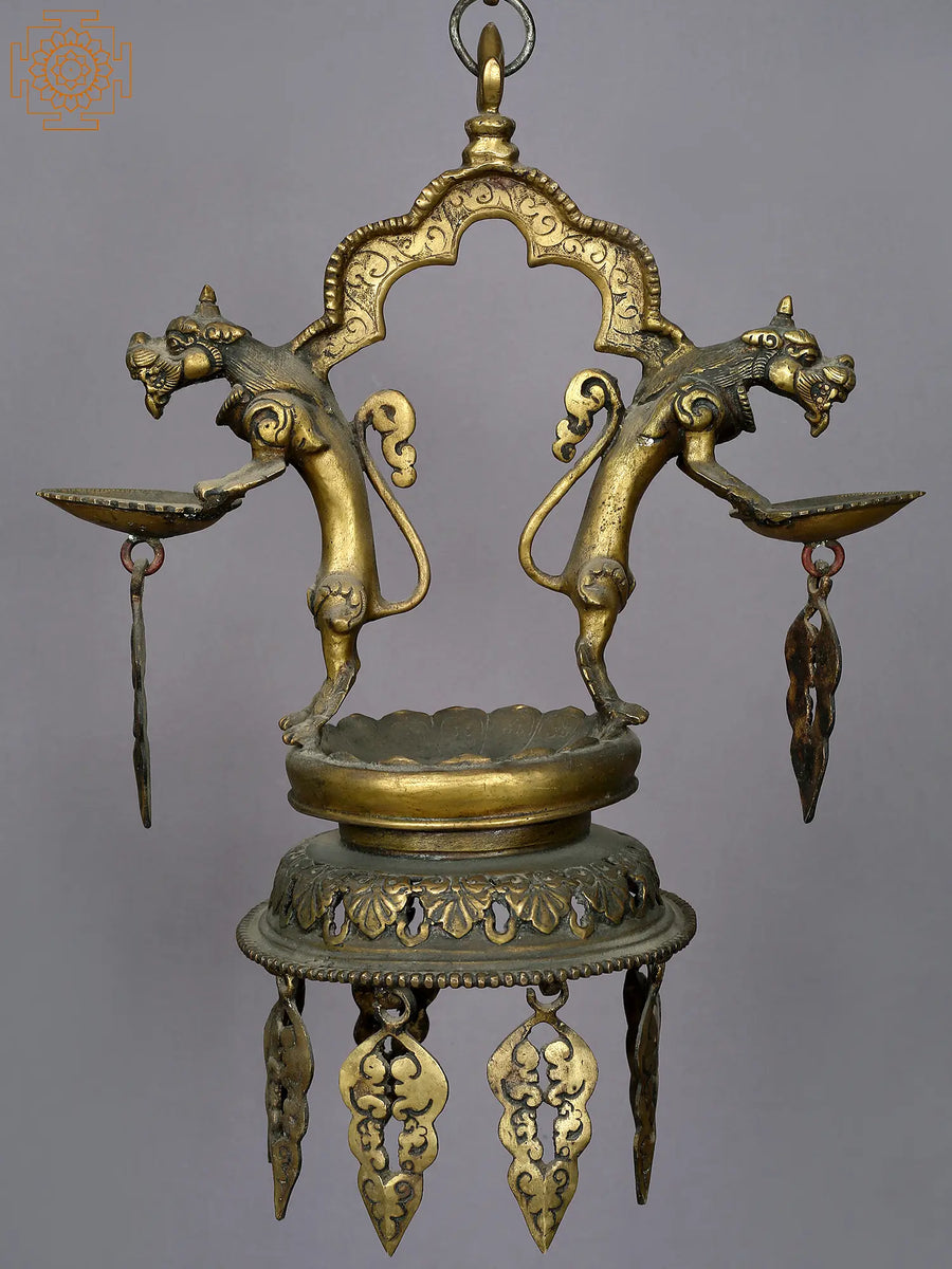 15" Brass Dhalucha Nepalese Oil Lamp Handmade Home Decor