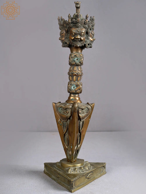 14" Brass Phurba Ritual Dagger Statue with Stand