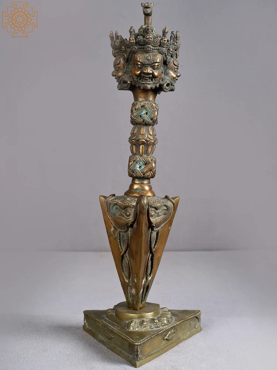 14" Brass Phurba Ritual Dagger Statue with Stand