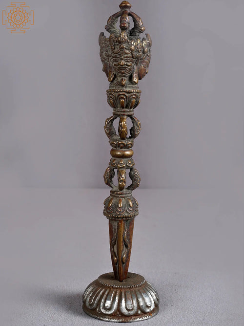 9" Tibetan Buddhist Ritual Dagger Brass Statue with Stand