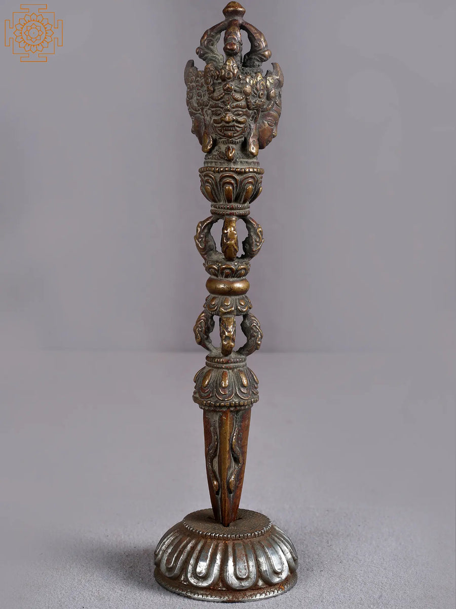 9" Tibetan Buddhist Ritual Dagger Brass Statue with Stand