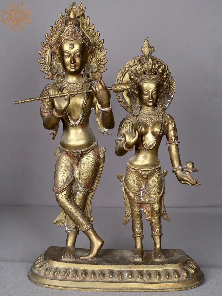 21" Radha Krishna Handmade Brass Statue for Pooja