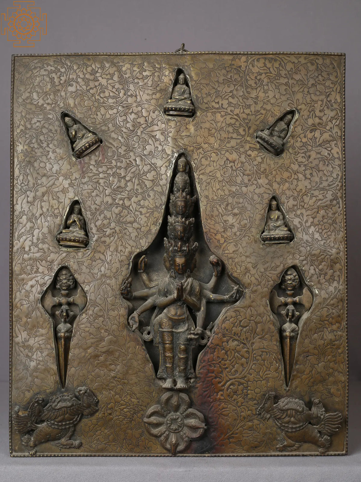20" Lokeshwar Mandala Wall Hanging in Brass from Nepal
