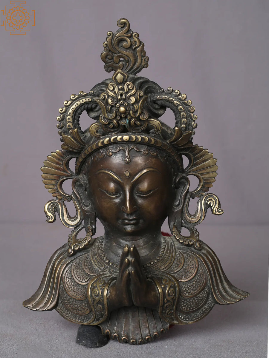 9.5" Brass Tara Face Wall Hanging from Nepal