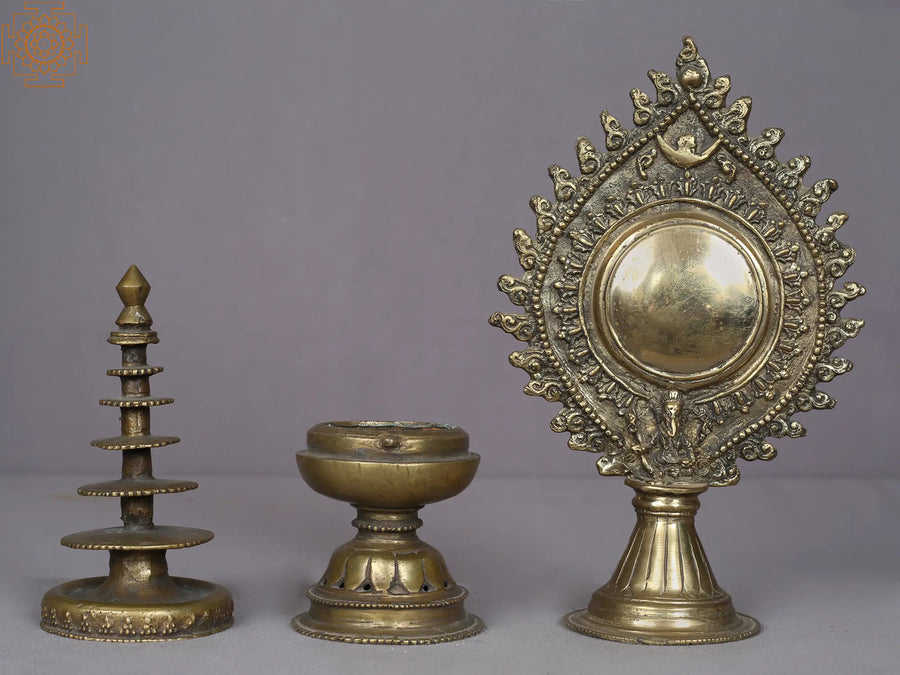9" Jwala Nhaykan & Sinamu Brass Pooja Set from Nepal