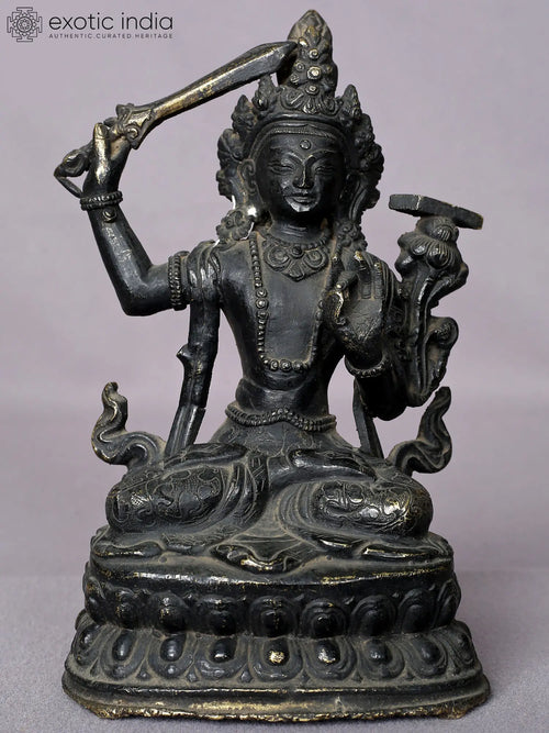6" Brass Manjushri Buddhist Deity Statue Handmade