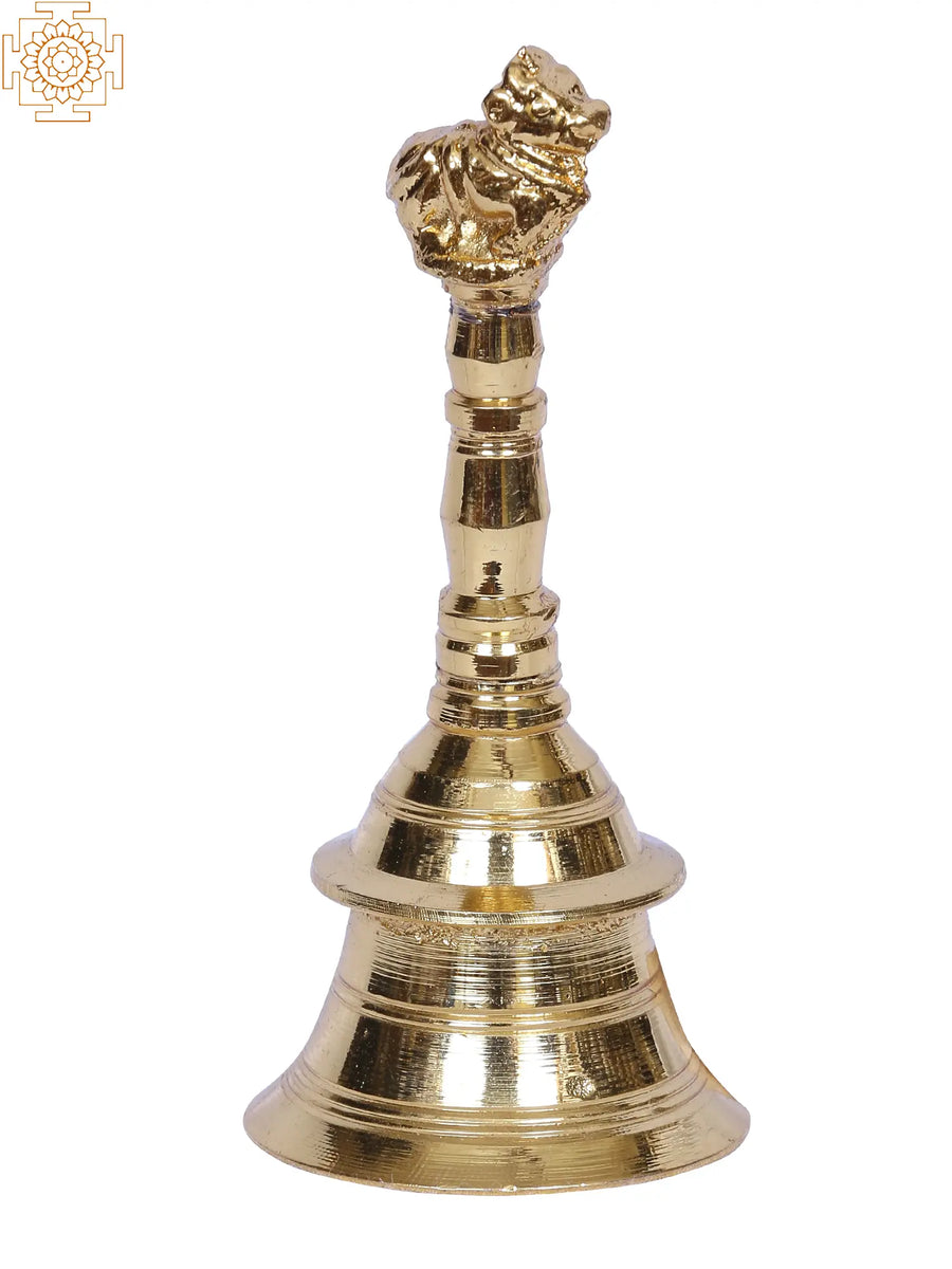 4" Brass Nandi Handheld Bell Statue for Pooja