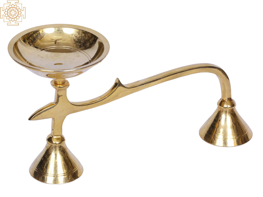 9" Brass Handheld Aarti Diya for Pooja