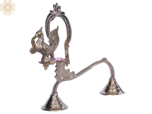 8" Brass Shodash Upachara Peacock Idol for Pooja