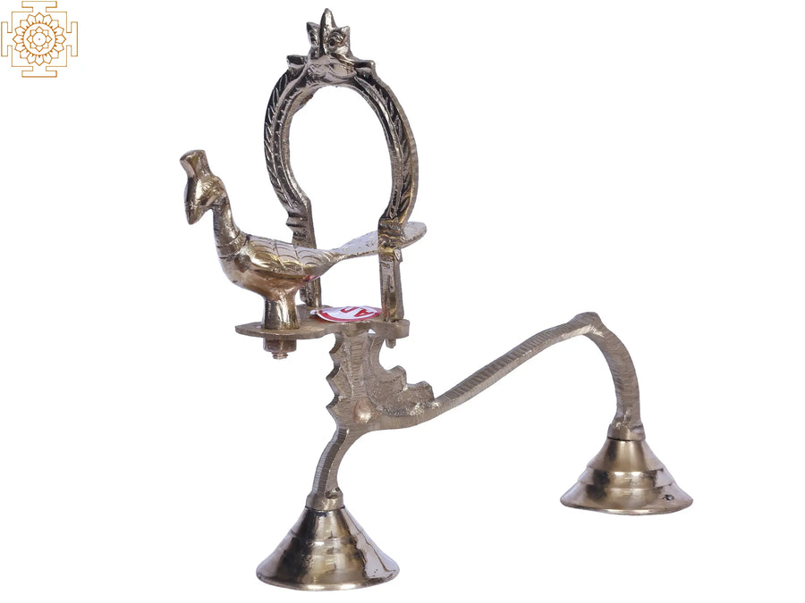 8" Brass Peacock Shodash Upachara Lamp for Pooja