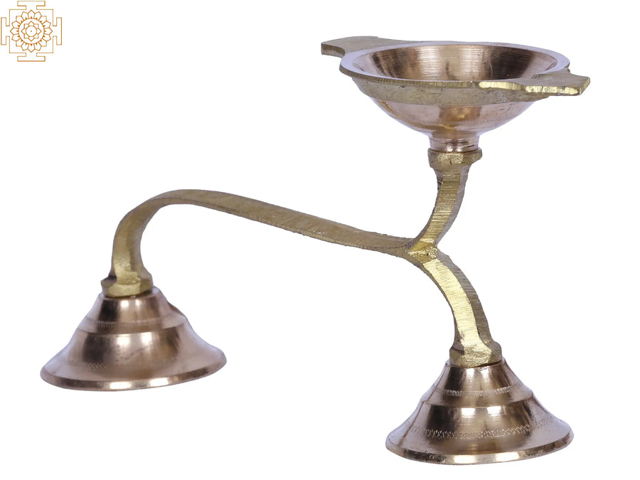 6" Brass Handheld Aarti Diya for Pooja