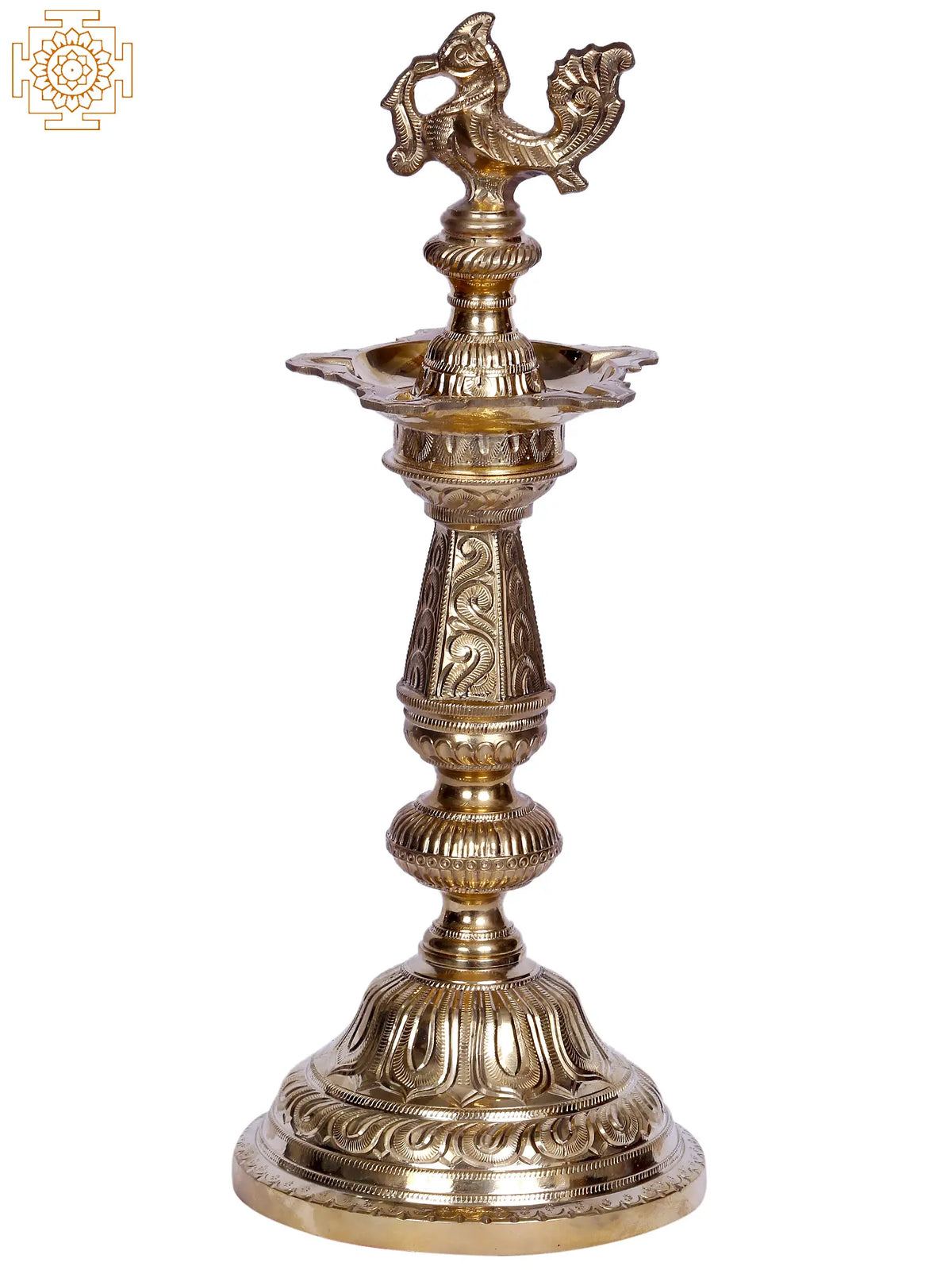 15" Brass Peacock Design Oil Lamp