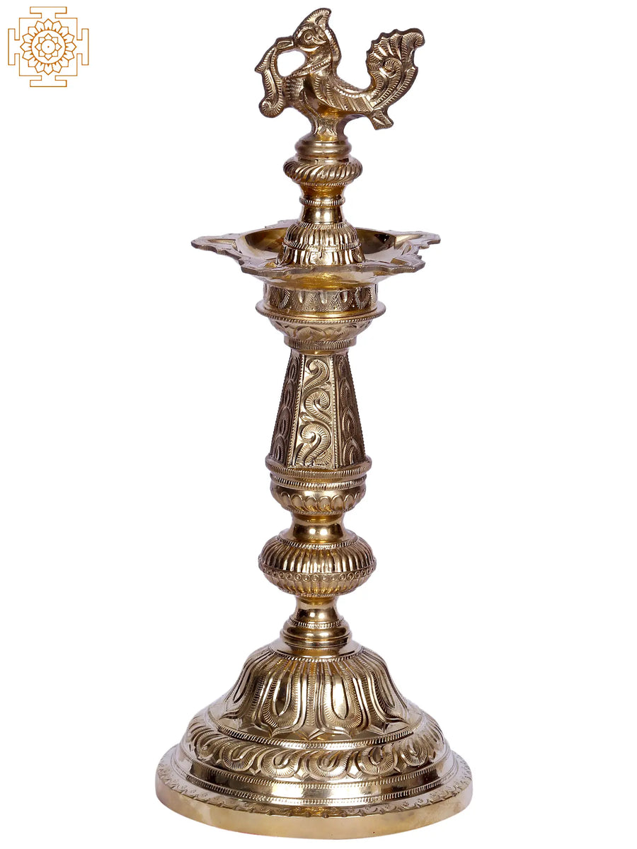 15" Brass Peacock Oil Lamp for Home Decor