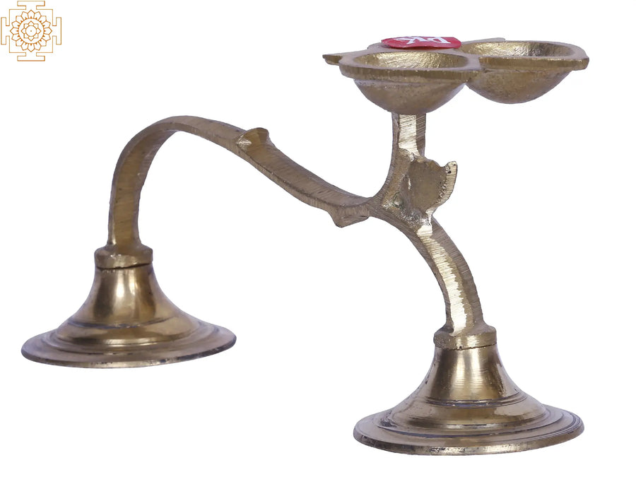 8" Brass Handheld Aarti Diya for Pooja