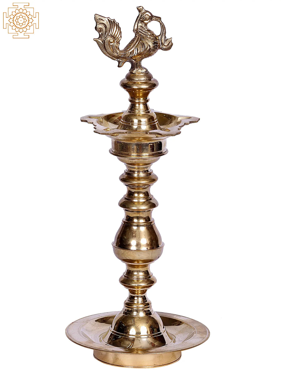 15" Kuthu Vilakku Brass Lamp South Indian Handmade