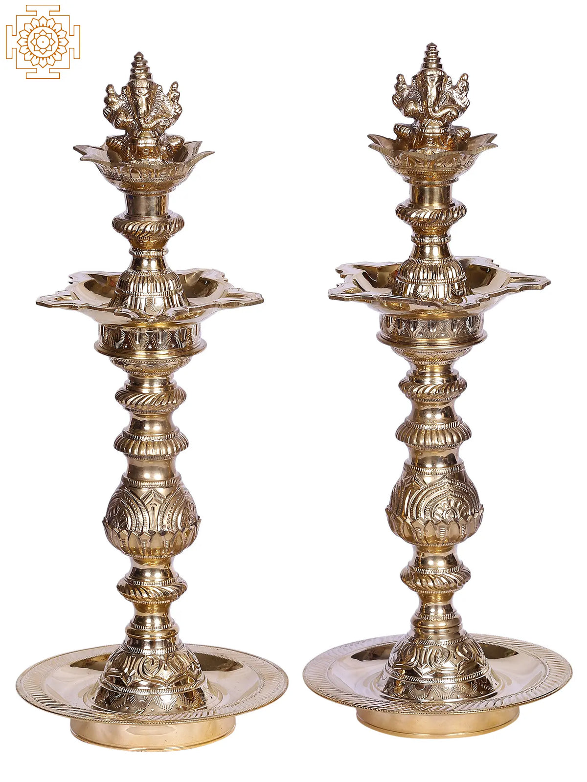 15" Pair of Lord Ganesha Design Oil Lamp