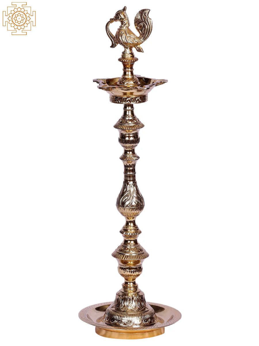22" Brass Peacock Oil Lamp for Home Decor
